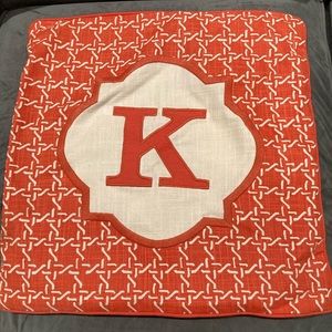 Letter K pillow cover. 18”